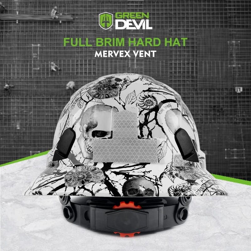 GREEN DEVIL Full Brim Hard Hat Vented Construction Safety Helmet OSHA Approved Cascos De Construccion ABS Work Hardhat for Men&Women 6 Point Adjustable Ratchet Suspension Custom Pattern Design - Image 5